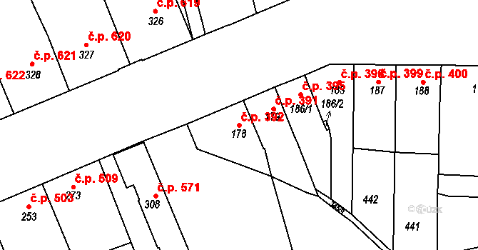 Kralupy nad Vltavou 392 na parcele st. 178 v KÚ Lobeč, Katastrální mapa