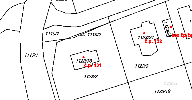 Nahořany 131 na parcele st. 1123/30 v KÚ Nahořany nad Metují, Katastrální mapa