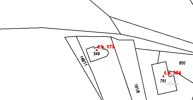 Kytín 173 na parcele st. 549 v KÚ Kytín, Katastrální mapa