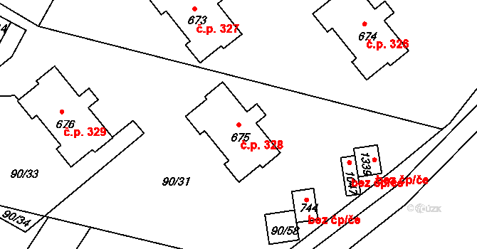 Nučice 328 na parcele st. 675 v KÚ Nučice u Rudné, Katastrální mapa