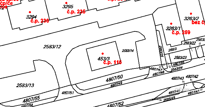 Hořejší Předměstí 116, Domažlice na parcele st. 453/3 v KÚ Domažlice, Katastrální mapa