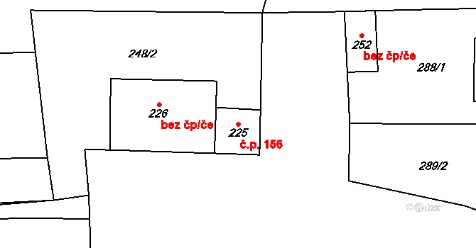 Podmokly 156 na parcele st. 225 v KÚ Podmokly nad Berounkou, Katastrální mapa