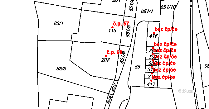 Teplice nad Metují 99 na parcele st. 203 v KÚ Teplice nad Metují, Katastrální mapa