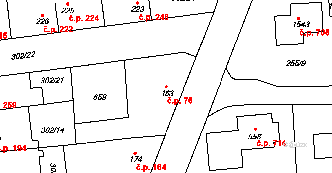 Rosice 76, Pardubice na parcele st. 163 v KÚ Rosice nad Labem, Katastrální mapa