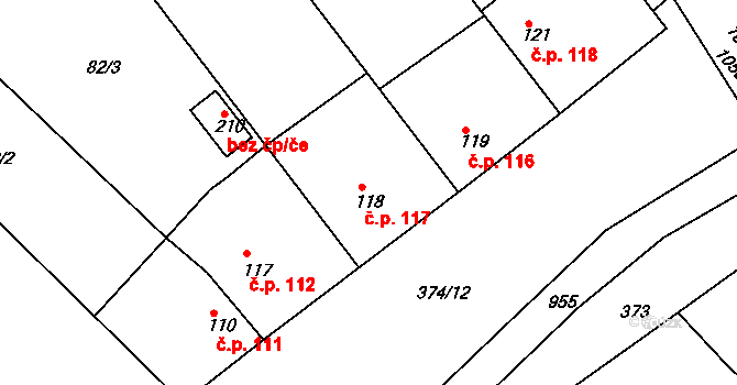 Trnávka 117 na parcele st. 118 v KÚ Trnávka, Katastrální mapa