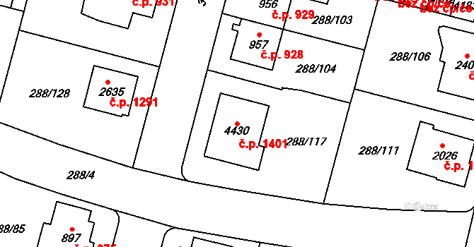 Kyjov 1401 na parcele st. 4430 v KÚ Kyjov, Katastrální mapa