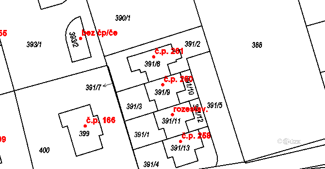 Liberec IX-Janův Důl 260, Liberec na parcele st. 391/9 v KÚ Janův Důl u Liberce, Katastrální mapa