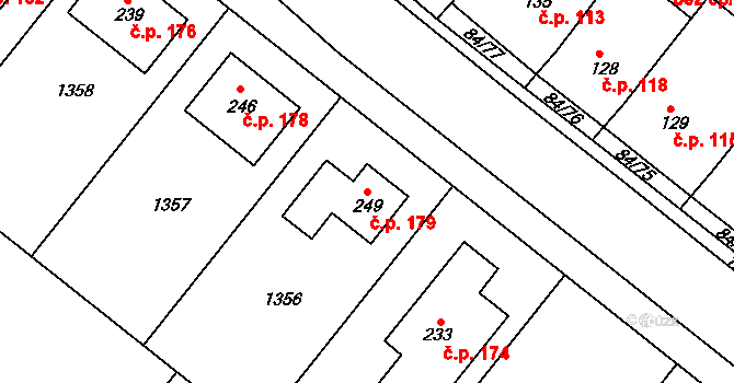 Dřevnovice 179 na parcele st. 249 v KÚ Dřevnovice, Katastrální mapa
