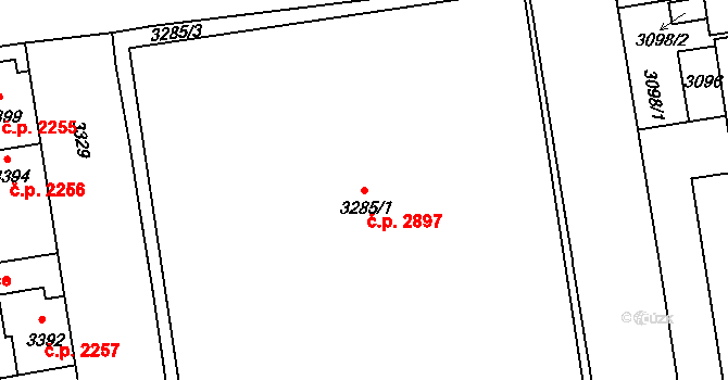 Žižkov 2897, Praha na parcele st. 3285/1 v KÚ Žižkov, Katastrální mapa