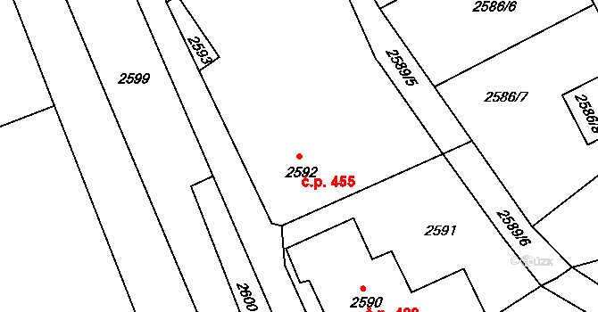 Příbor 455 na parcele st. 2592/1 v KÚ Příbor, Katastrální mapa