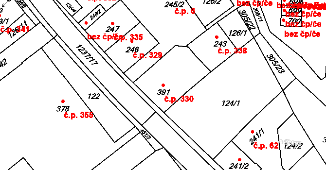 Vlachovo Březí 330 na parcele st. 391 v KÚ Vlachovo Březí, Katastrální mapa