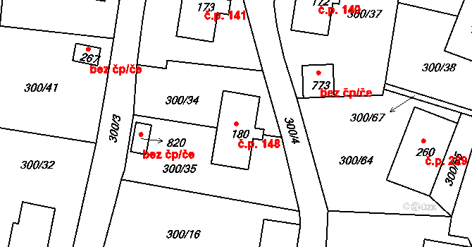 Loučovice 148 na parcele st. 180 v KÚ Loučovice, Katastrální mapa