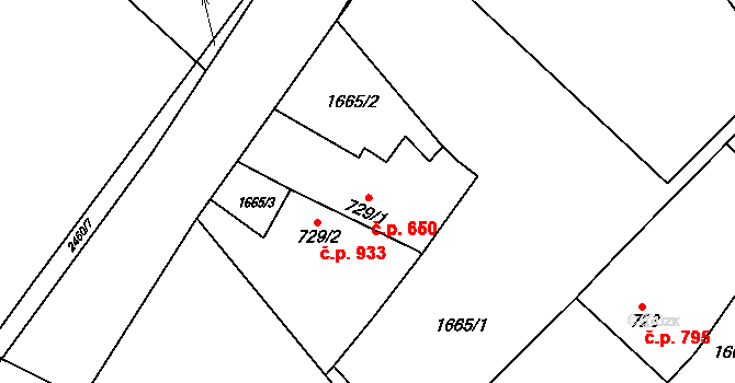 Humpolec 650 na parcele st. 729/1 v KÚ Humpolec, Katastrální mapa