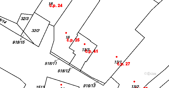 Hornosín 41 na parcele st. 13/3 v KÚ Hornosín, Katastrální mapa
