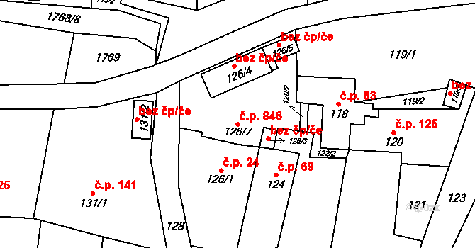 Suchdol nad Lužnicí 846 na parcele st. 126/7 v KÚ Suchdol nad Lužnicí, Katastrální mapa
