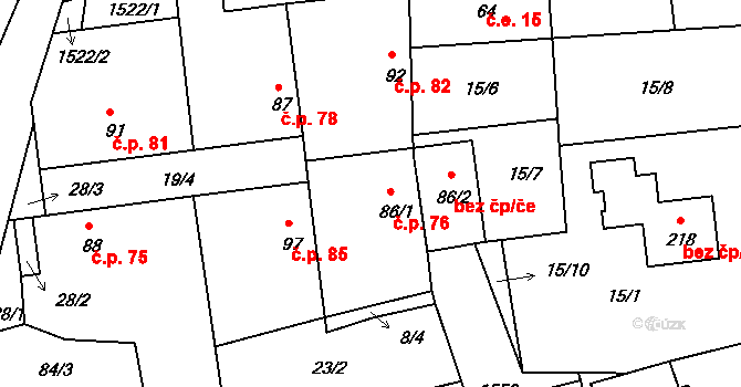 Velká Černoc 76, Měcholupy na parcele st. 86/1 v KÚ Velká Černoc, Katastrální mapa