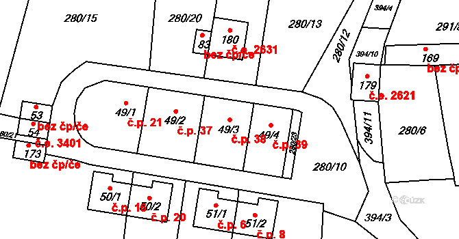 Velichov 38, Žatec na parcele st. 49/3 v KÚ Velichov u Žatce, Katastrální mapa