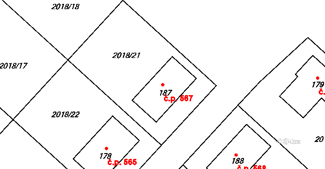 Chlupice 567, Hostěradice na parcele st. 187 v KÚ Chlupice, Katastrální mapa