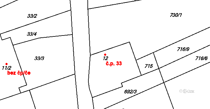 Frýdnava 33, Habry na parcele st. 12 v KÚ Frýdnava, Katastrální mapa