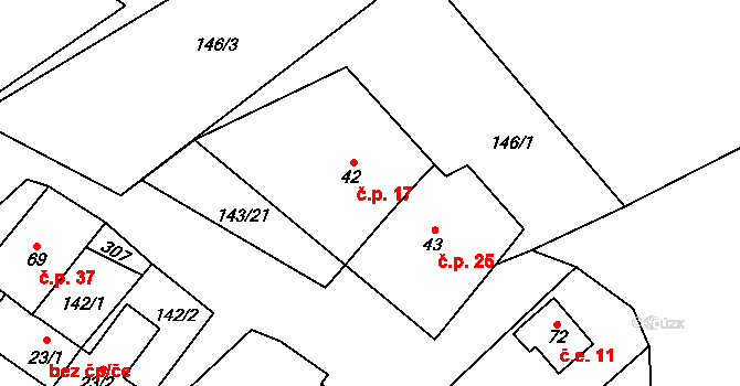 Chuchel 17, Jeřišno na parcele st. 42 v KÚ Chuchel, Katastrální mapa
