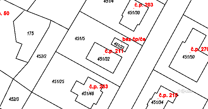 Libišany 211 na parcele st. 451/32 v KÚ Libišany, Katastrální mapa