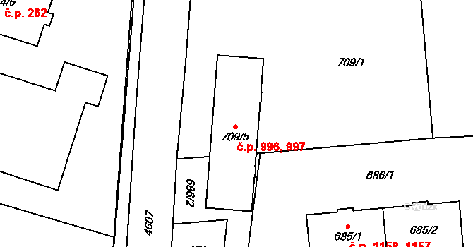Chotěboř 996,997 na parcele st. 709/5 v KÚ Chotěboř, Katastrální mapa