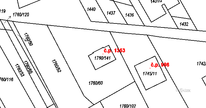 Rohatec 1353 na parcele st. 1760/141 v KÚ Rohatec, Katastrální mapa