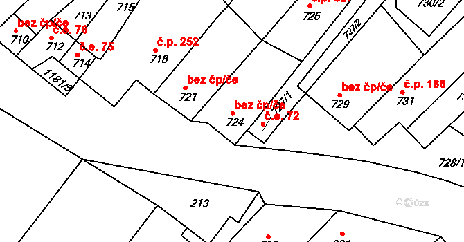 Perná 73 na parcele st. 724 v KÚ Perná, Katastrální mapa