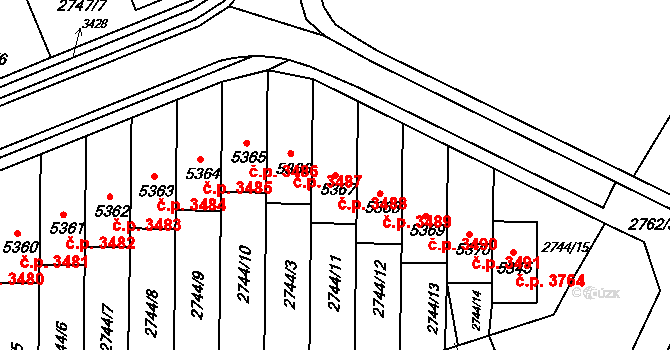 Kroměříž 3488 na parcele st. 5367 v KÚ Kroměříž, Katastrální mapa