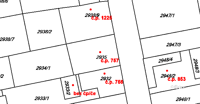 Holešov 757 na parcele st. 2935 v KÚ Holešov, Katastrální mapa