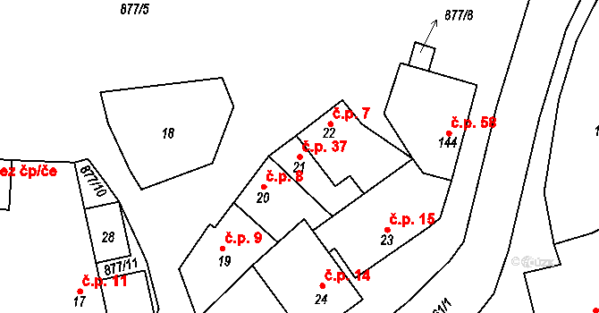 Žárovice 37, Plumlov na parcele st. 21 v KÚ Žárovice, Katastrální mapa