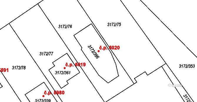 Chomutov 6020 na parcele st. 3172/366 v KÚ Chomutov II, Katastrální mapa