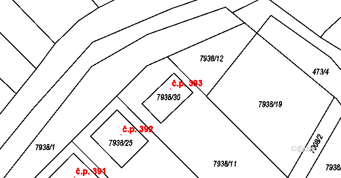 Lovčice 393 na parcele st. 7938/30 v KÚ Lovčice u Kyjova, Katastrální mapa