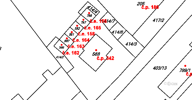 Vranov nad Dyjí 342 na parcele st. 568 v KÚ Vranov nad Dyjí, Katastrální mapa