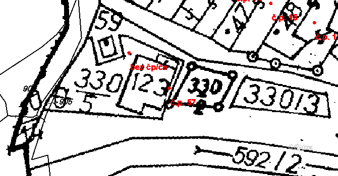 Kamenné Mosty 57, Žleby na parcele st. 123 v KÚ Zehuby, Katastrální mapa