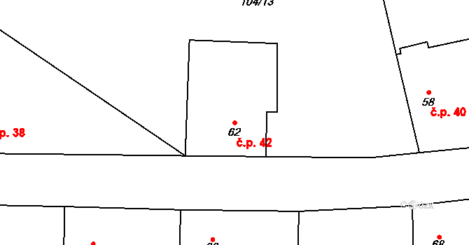 Výčapy 42, Vlačice na parcele st. 62 v KÚ Vlačice, Katastrální mapa