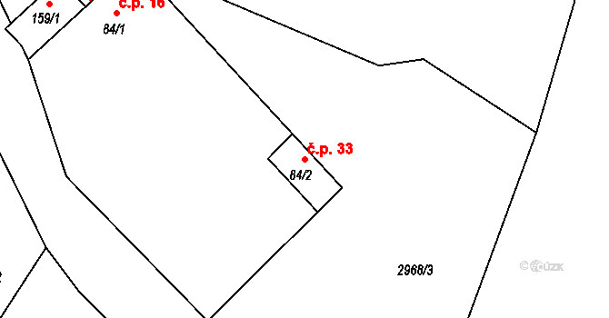 Hvozdec 33 na parcele st. 84/2 v KÚ Hvozdec u Lišova, Katastrální mapa