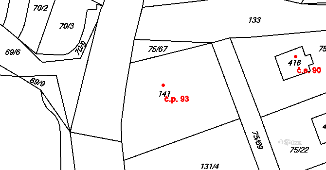 Špičák 93, Železná Ruda na parcele st. 141 v KÚ Špičák, Katastrální mapa