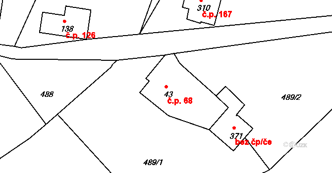 Huť 68, Pěnčín na parcele st. 43 v KÚ Huť, Katastrální mapa