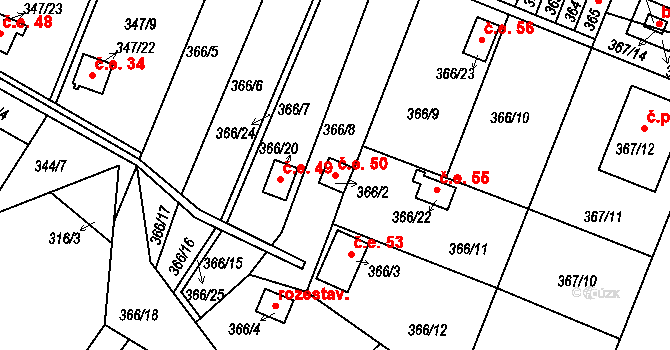 Pávov 50, Jihlava na parcele st. 366/2 v KÚ Pávov, Katastrální mapa