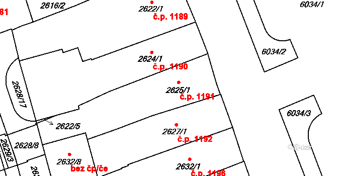 Jihlava 1191 na parcele st. 2625/1 v KÚ Jihlava, Katastrální mapa
