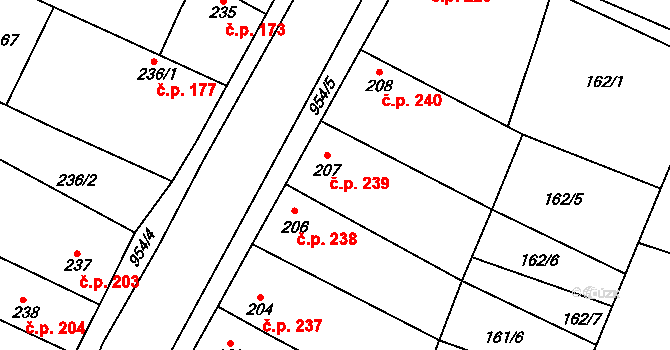 Rožďalovice 239 na parcele st. 207 v KÚ Rožďalovice, Katastrální mapa