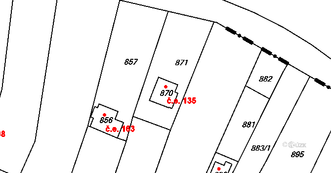Popůvky 135 na parcele st. 870 v KÚ Popůvky u Brna, Katastrální mapa