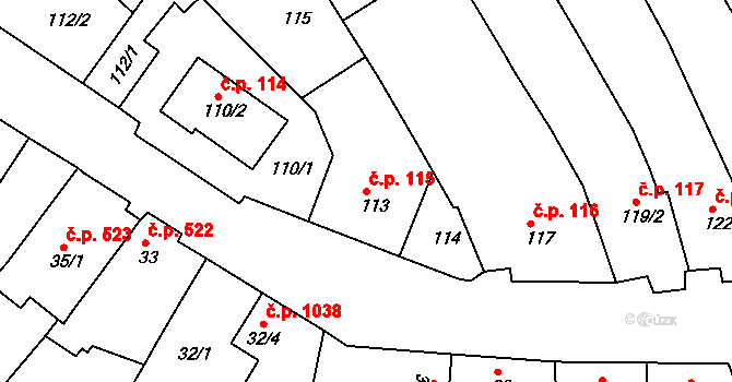 Dolní Bojanovice 115 na parcele st. 113 v KÚ Dolní Bojanovice, Katastrální mapa