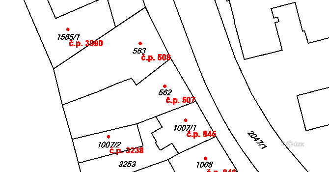 Šumperk 507 na parcele st. 562 v KÚ Šumperk, Katastrální mapa