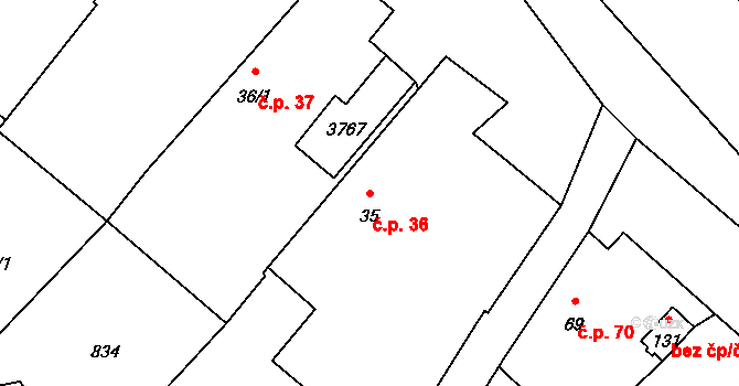 Buk 36, Jindřichův Hradec na parcele st. 35 v KÚ Buk u Jindřichova Hradce, Katastrální mapa