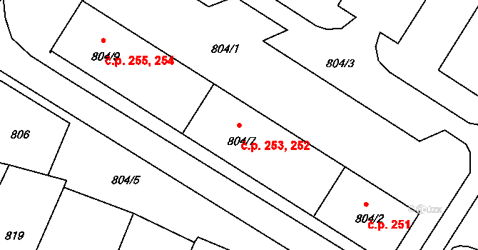 Dačice V 252,253, Dačice na parcele st. 804/7 v KÚ Dačice, Katastrální mapa
