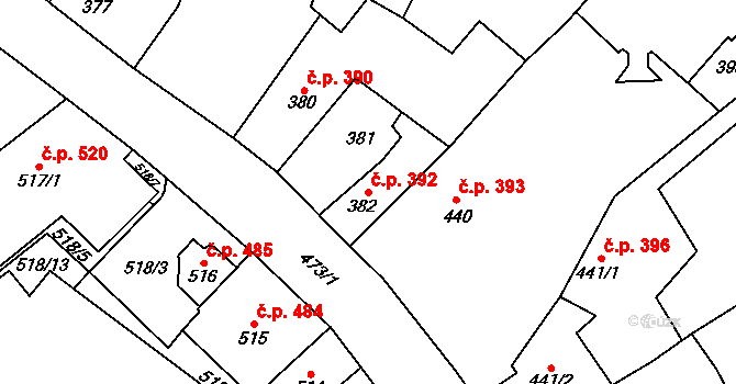 Frýdlant 392 na parcele st. 382 v KÚ Frýdlant, Katastrální mapa