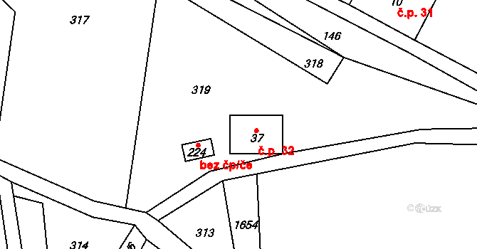Mrklov 32, Benecko na parcele st. 37 v KÚ Mrklov, Katastrální mapa