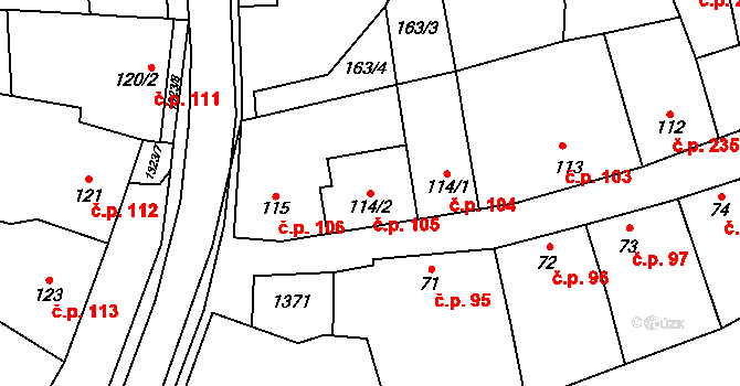 Lomnice 105 na parcele st. 114/2 v KÚ Lomnice u Tišnova, Katastrální mapa